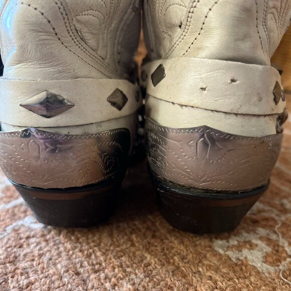 Very Rare, Vintage Code West White Leather Cowboy Boots, Size 8 - Picture 5 of 10